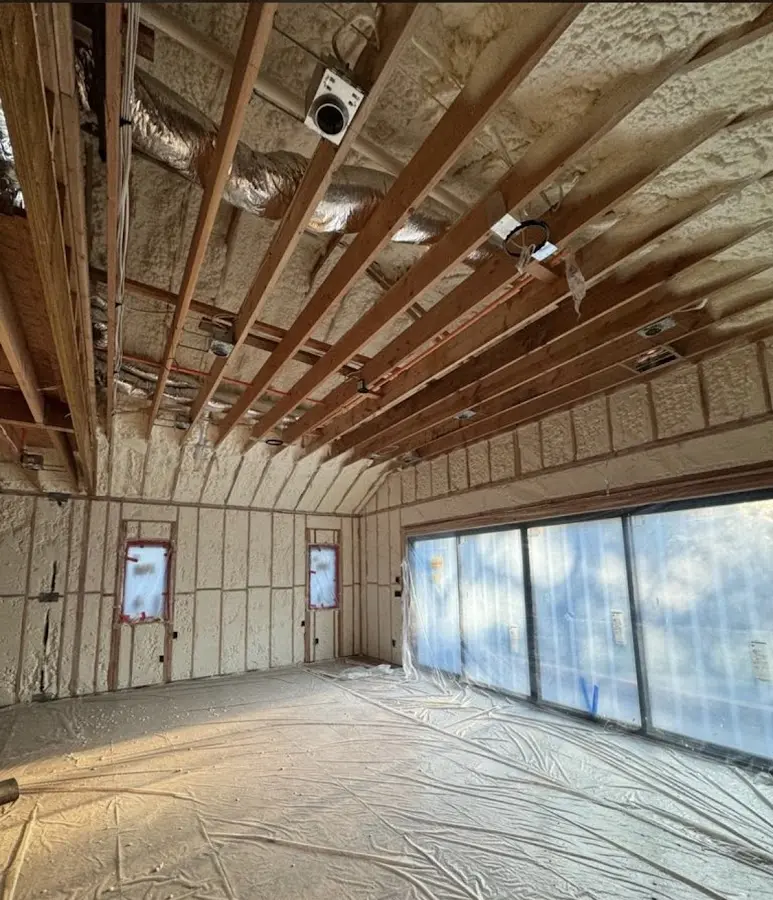 Interior walls and ceiling insulated with spray foam during new construction in Ridgecrest